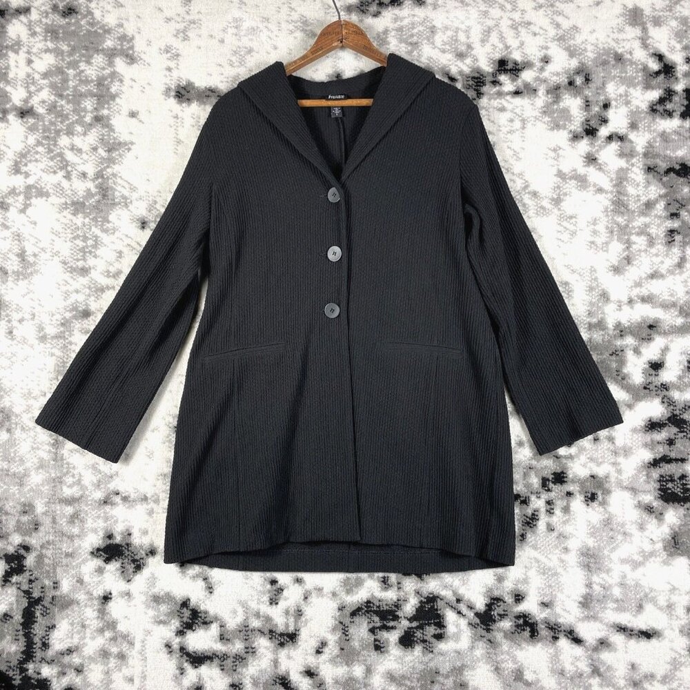 Eileen Fisher Jacket Womens Size Small Black Button Up Collared Viscose Textured
